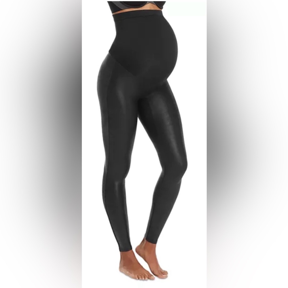 SPANX maternity faux leather leggings. Black matte. Belly support. XL-1X-2X